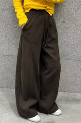 Solid Color Casual Fluid Wide Leg Fleece Sweat Pants