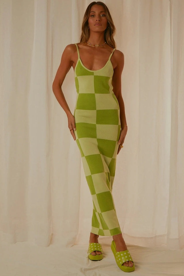 Abstract Print Knit Spaghetti Strap Bodycon Maxi Dress 15