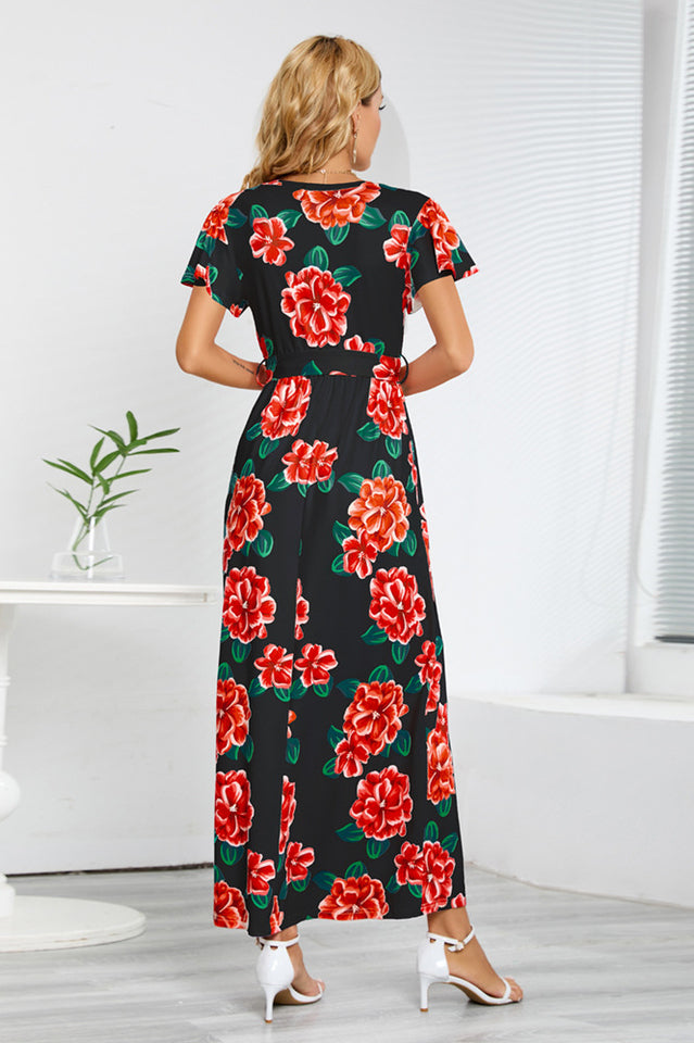 V-Neck Vacation A-line Midi Dress