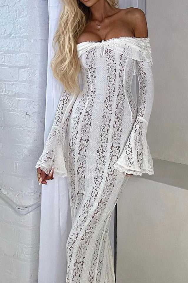 Belle Floral Lace Off Shoulder Maxi Dress - View 3