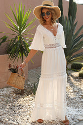 Lace Trim V-Neck Short Sleeve Tiered Maxi Dress 4