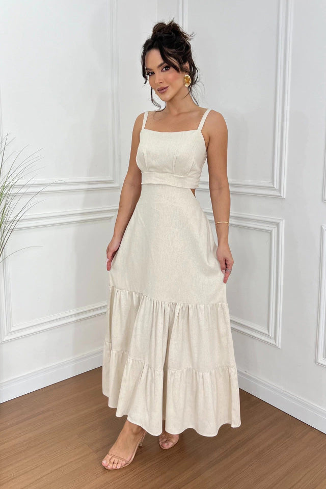 Minimalist Margarita , Versatile Solid Colored Midi Dress with Spaghetti Straps Boutique Collection
