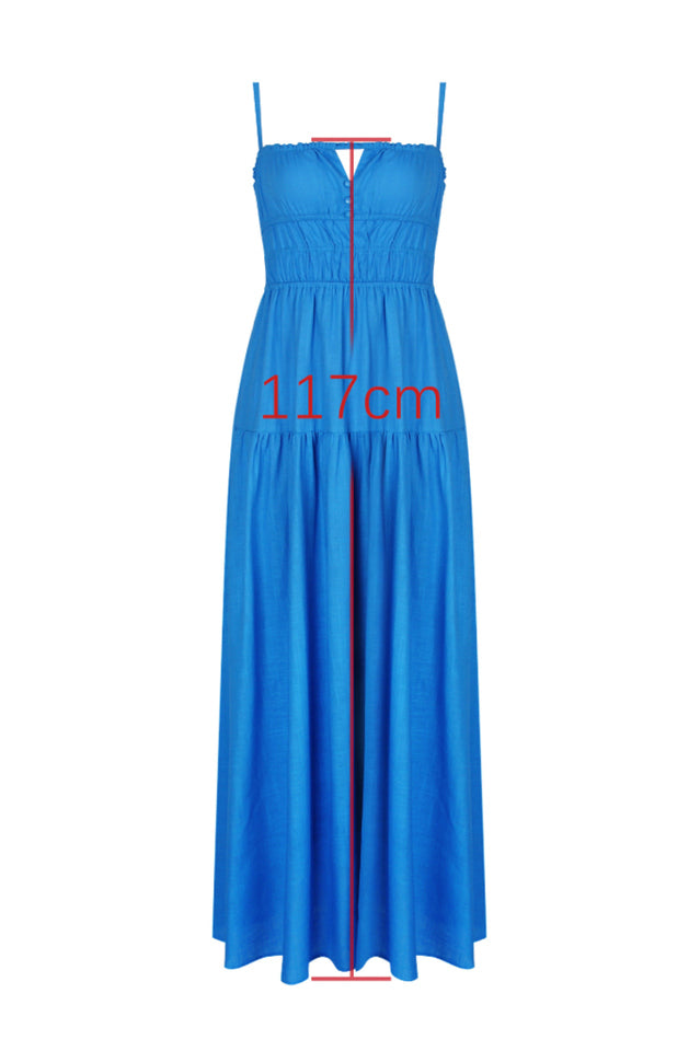 Spaghetti Strap Ruched Bodice Keyhole Tiered Maxi Dress 4