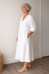 V-Neck Puff Sleeve Pocket A-Line Midi Dress 2