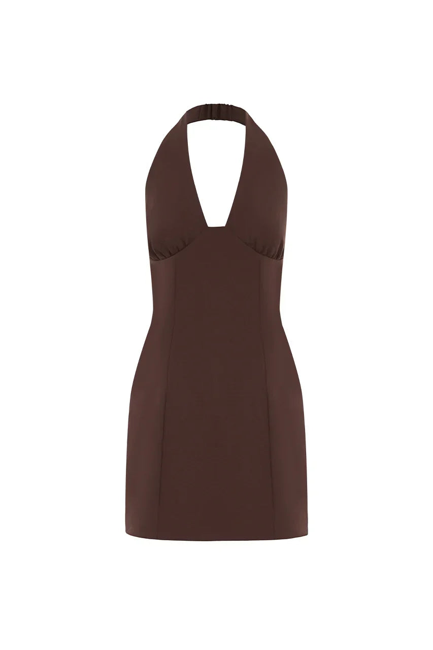 Halter Neck Plunge Bust Seam Open Back Bodycon Mini Dress 5