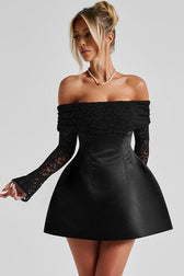Off-Shoulder Lace Long Sleeve Bodycon Mini Lace Dress
