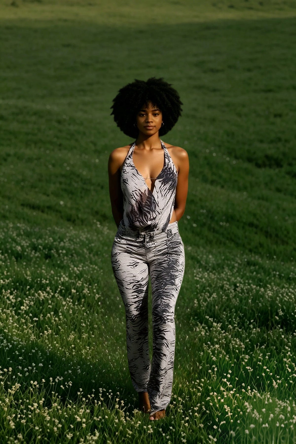 Animal Print Halter Neck Top and Slim Fit Pants Two Piece Set