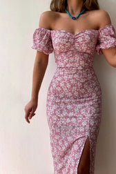Chiffon Wrap Slit Floral Dress 3