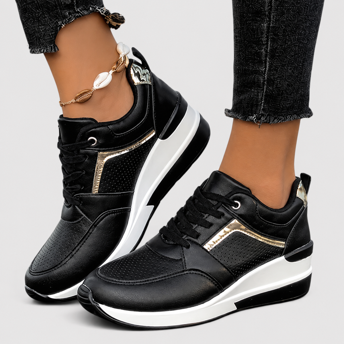 Lace Up Platform Wedge Sneakers