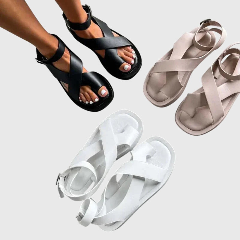 Ankle Strap Buckle Open Toe Platform Flat Sandals