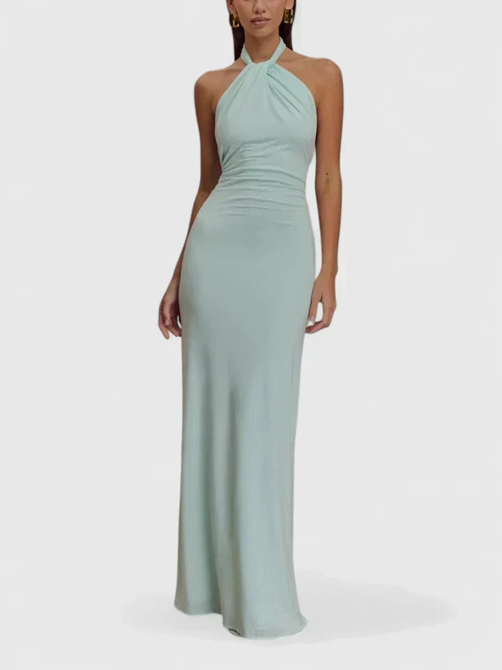 Twist Halter Neck Backless Floor Length Maxi Gown
