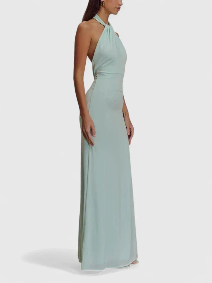 Twist Halter Neck Backless Floor Length Maxi Gown