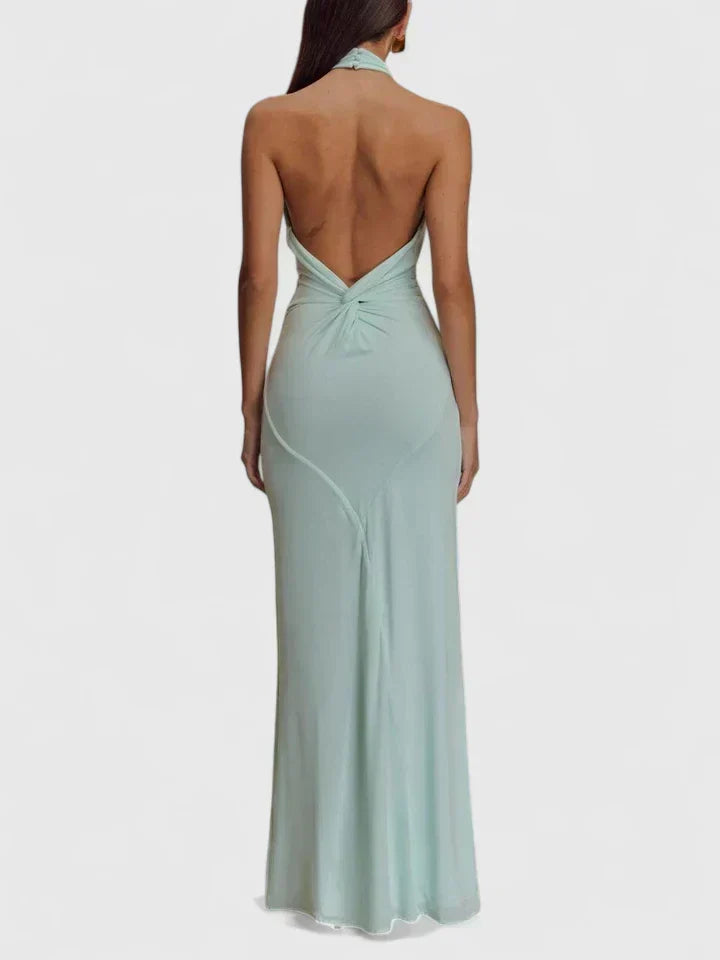 Twist Halter Neck Backless Floor Length Maxi Gown
