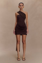 One Shoulder Mesh Ruched Bodycon Mini Dress