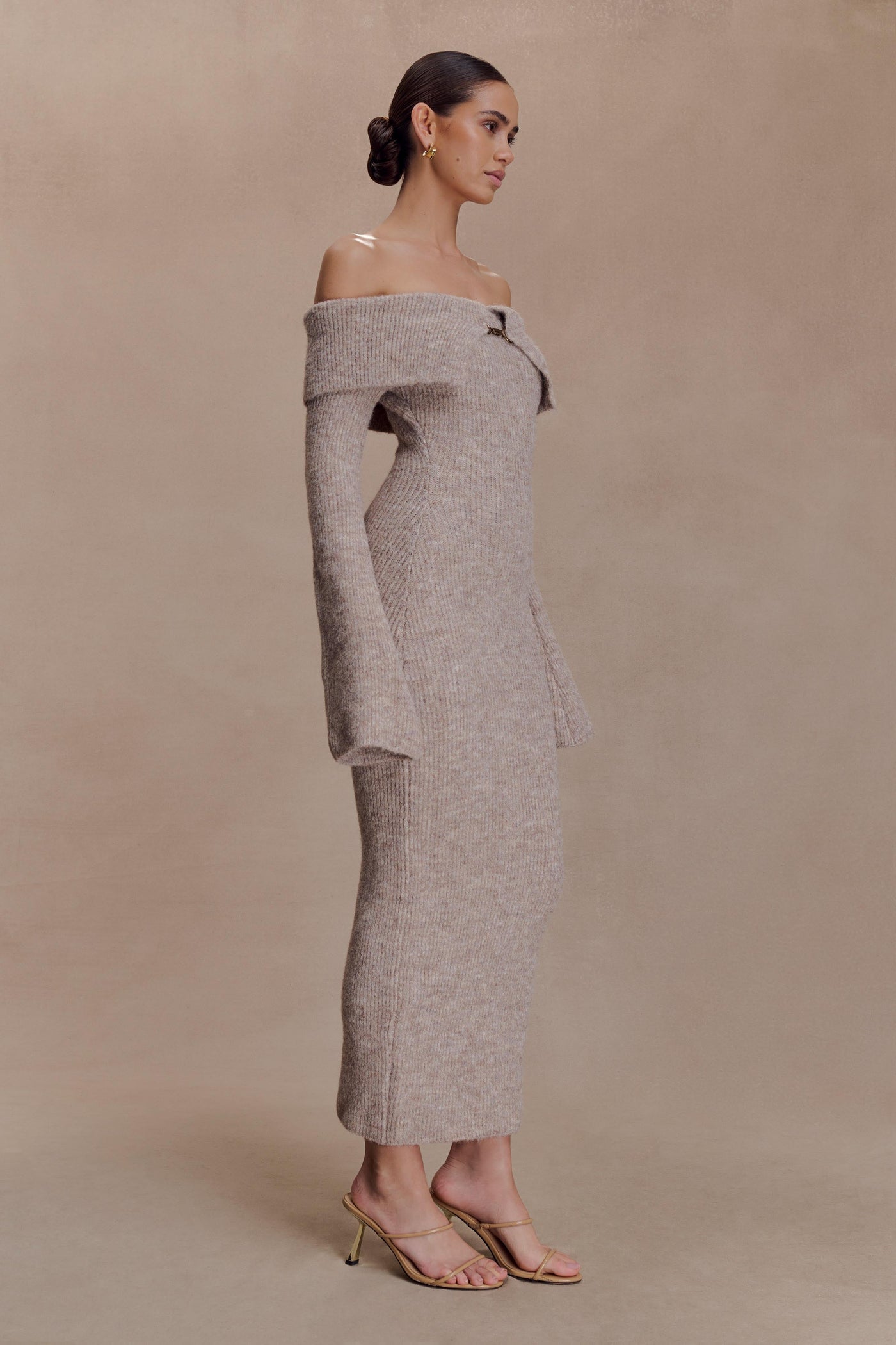 Off Shoulder Long Sleeve Ribbed Knit Bodycon Maxi Dress 5