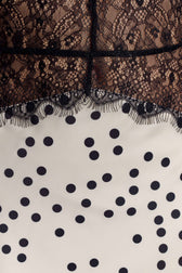 Polka Dot Satin Halter Deep V-Neck Lace Trim Maxi Dress 5