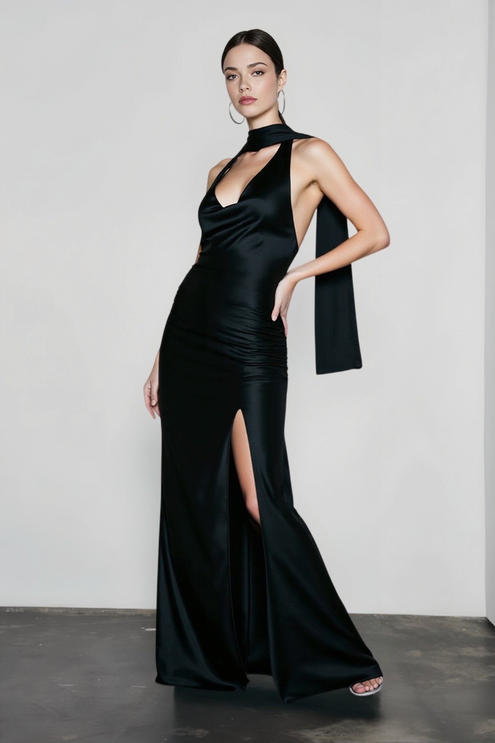 Halter-Neck Deep V-Neck Dress