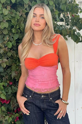 Color Block Square Neck Lace Cami Top