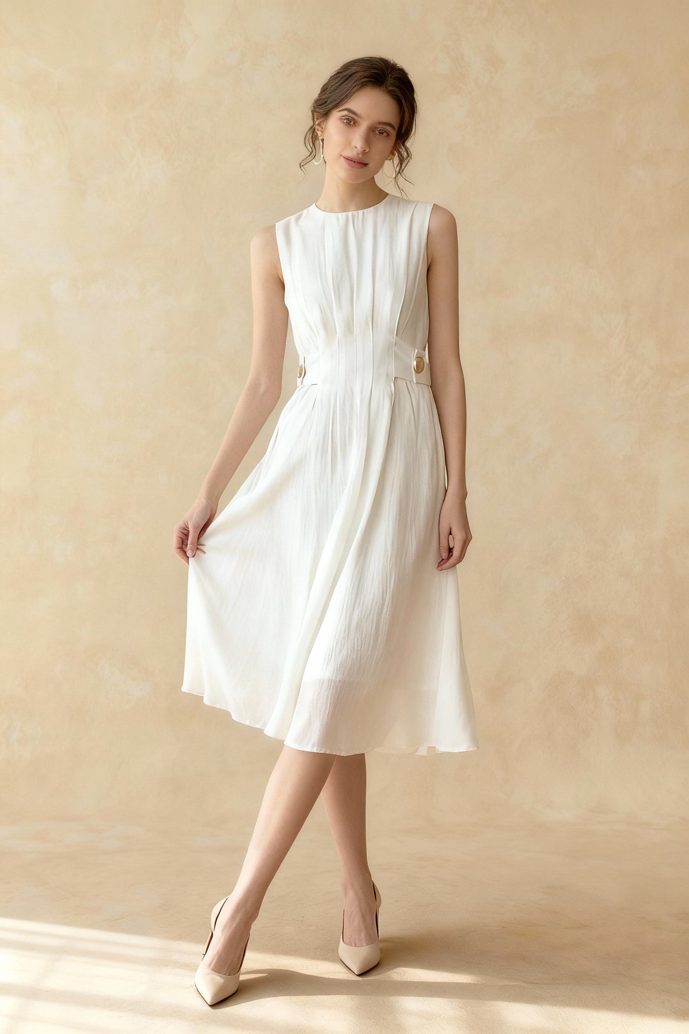 Button Embellished Long Trendy Sleeve Midi Dress