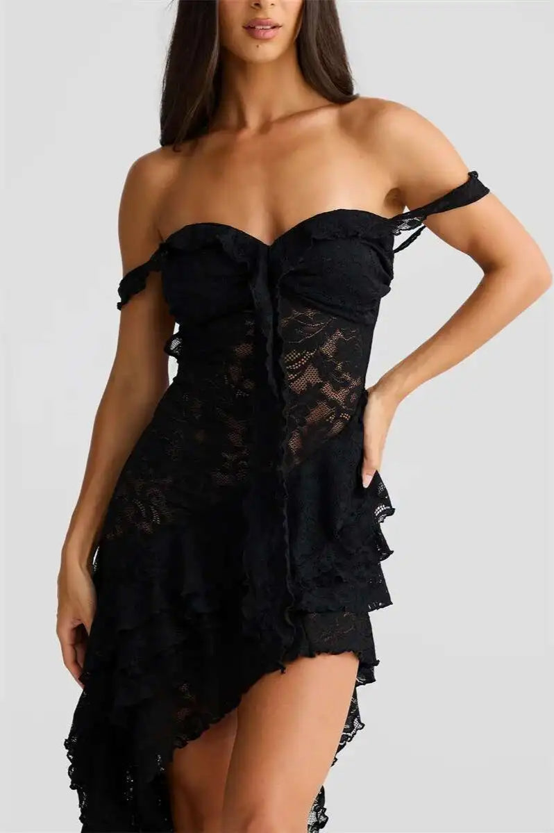 Lace Ruffle Off Shoulder Midi Dress 8