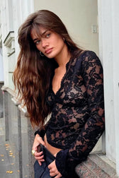 Deep V-Neck Lace Sheer Mesh Crop Top