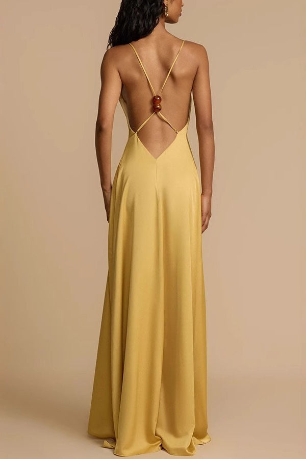 Satin Edition Deep V Backless Maxi Silk Dress