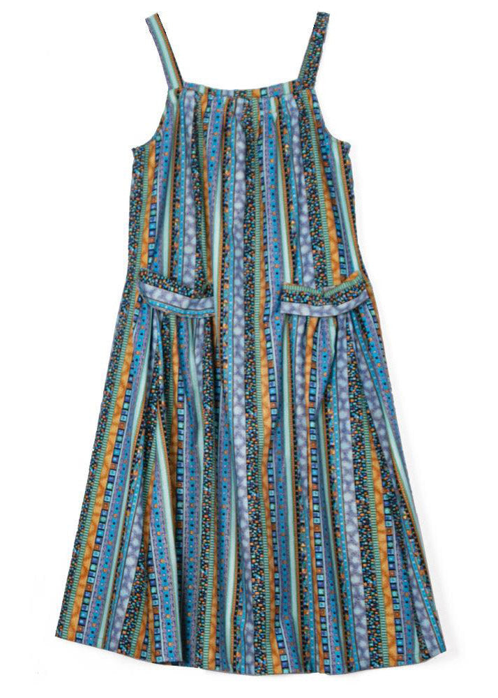 Folk Print Pocket Spaghetti Strap Oversized Maxi Pinafore Dress