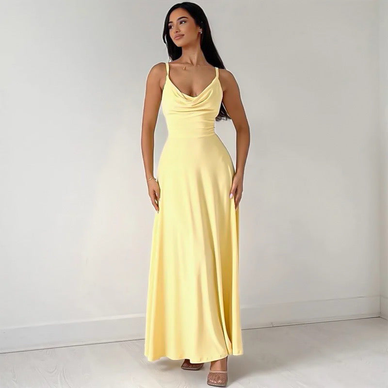 Vittoria Effortless Long, Figure Hugging Dress with Thin Straps Chic Silhouette Collection