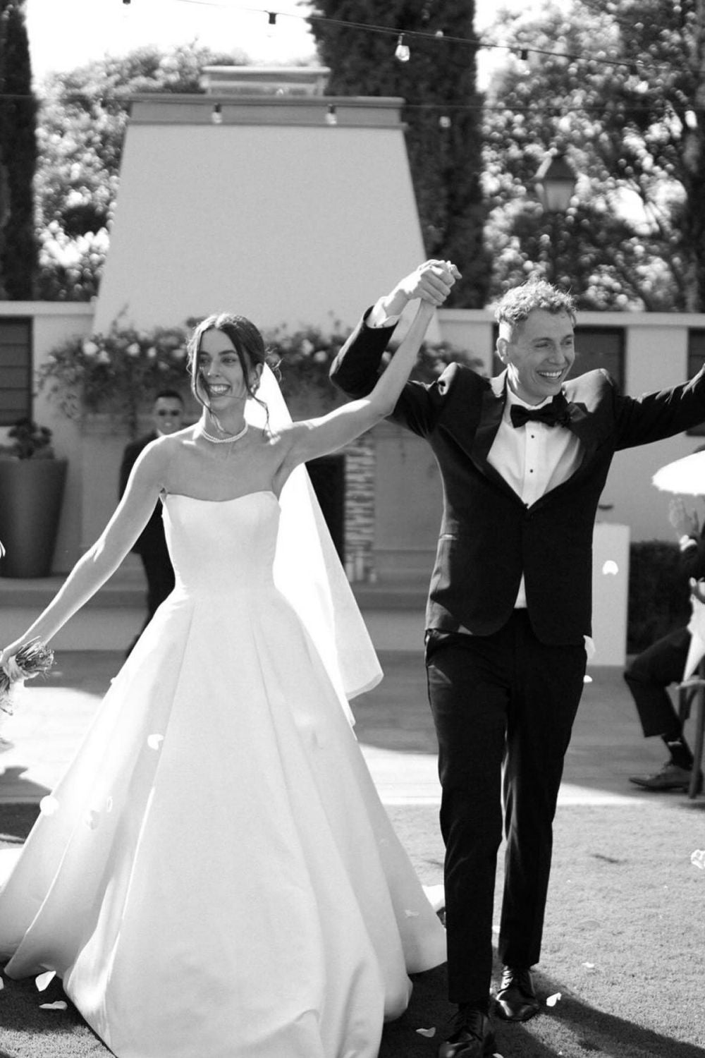 Simple A Line Strapless White Satin Wedding Dress with Sweep Train