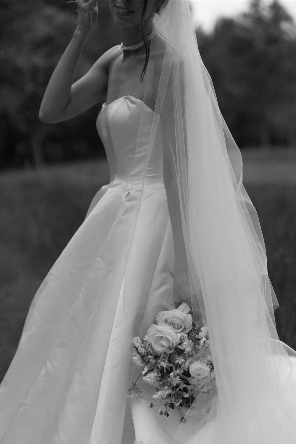 Simple A Line Strapless White Satin Wedding Dress with Sweep Train