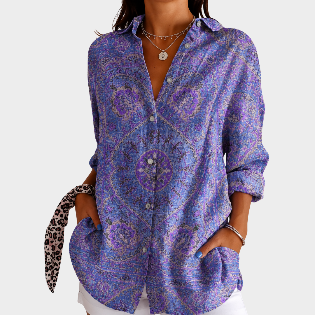 Paisley Print Collared Long Sleeve Button Down Shirt