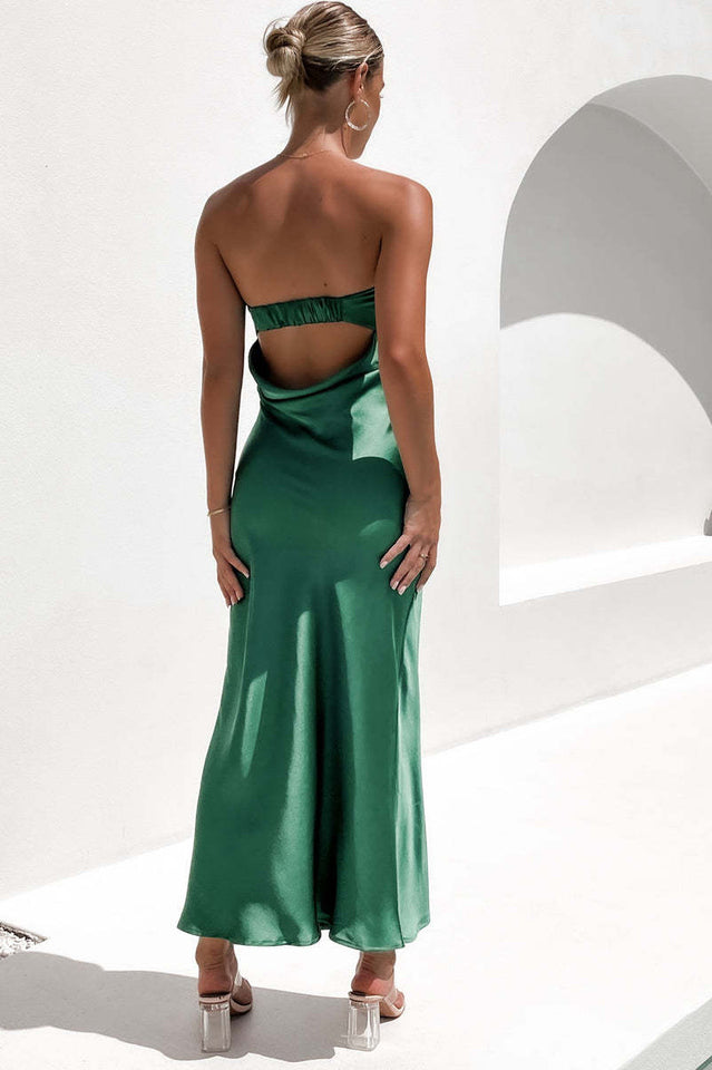 Strapless Satin Straight Neck Column Midi Dress 18