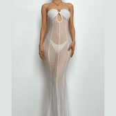 Mesh see through o ring hollow out backless tube maxi dress 14