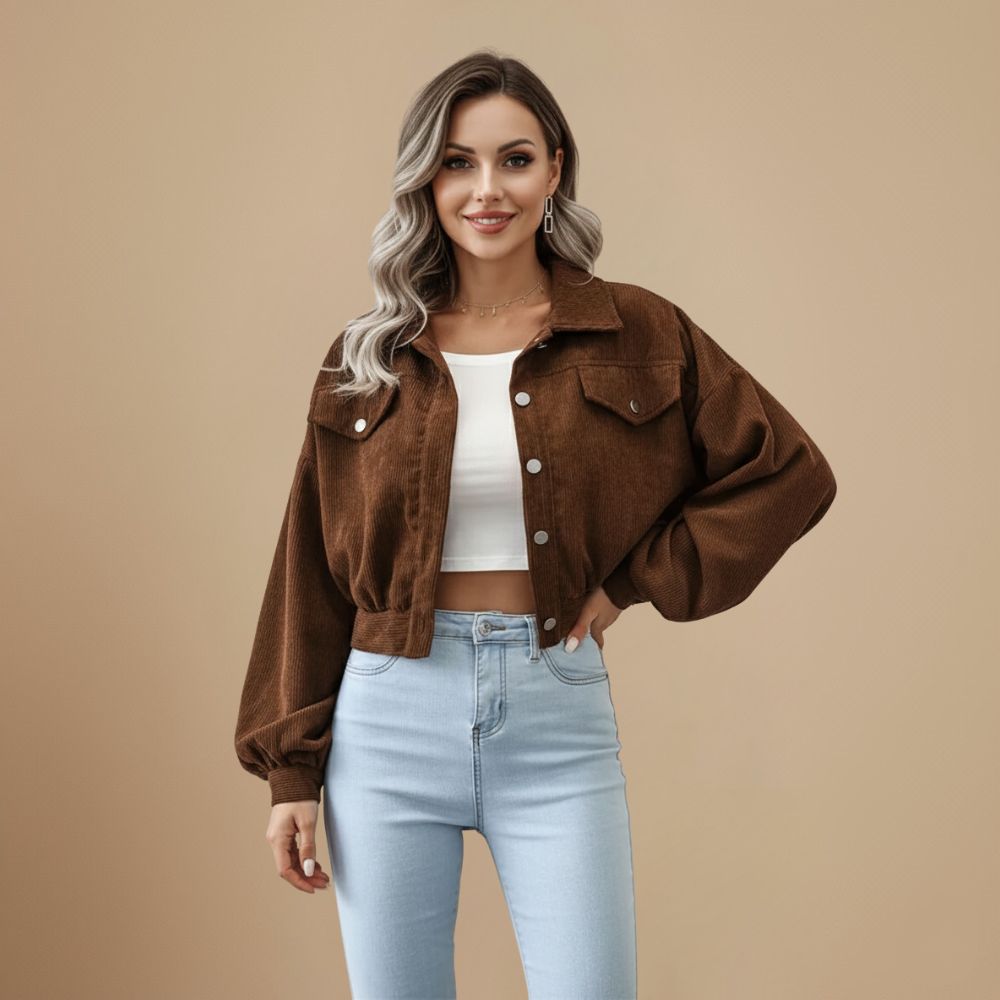 Corduroy Button Front Cropped Jacket