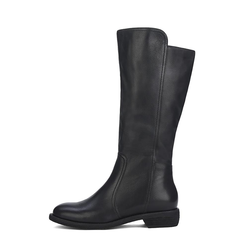 Wide Fit Handmade Soft��Leather Knee High Boots Side Zip Riding Boots Black Short Plush