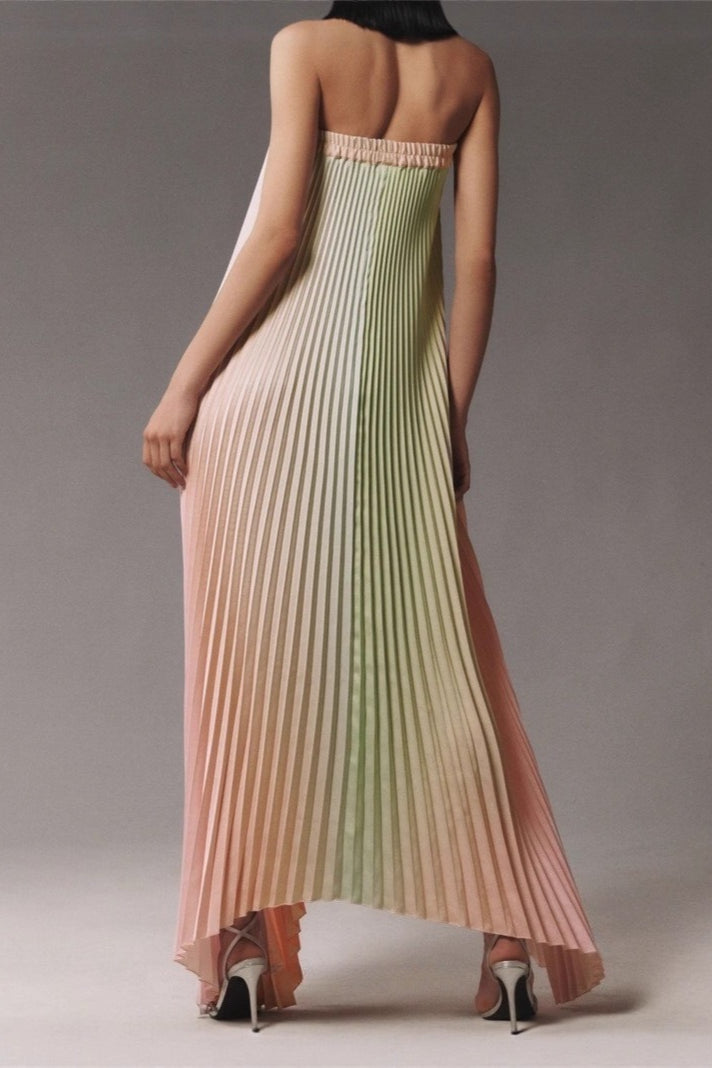 Ombre Strapless Pleated Prom Dress