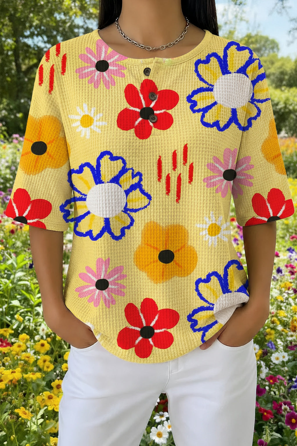 Womens Yellow Abstract Floral Print Casual Shirt