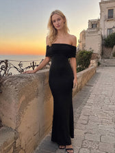 Solid Off Shoulder Ruched Formal Dress