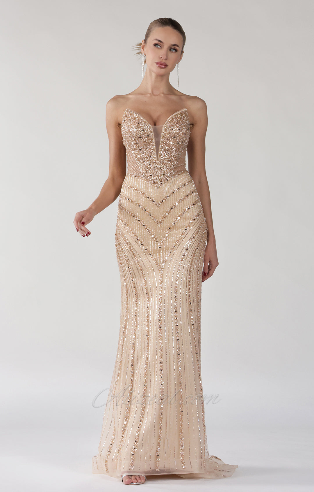 Beaded Illusion Sweetheart Mermaid Maxi Gown 2