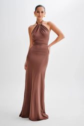 Halter Neck Ruched Bias-Cut Maxi Dress 18