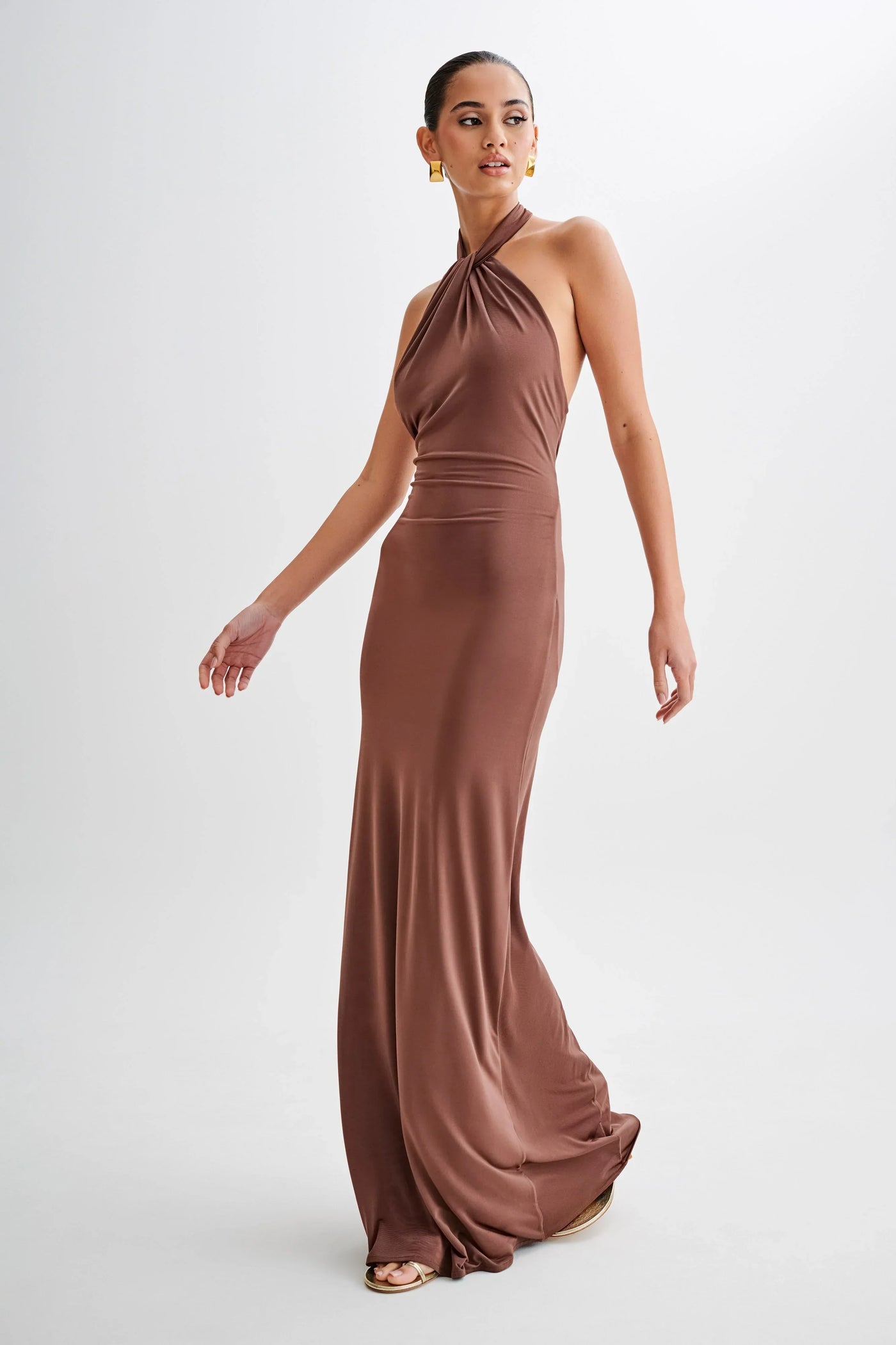 Halter Neck Ruched Bias-Cut Maxi Dress 20