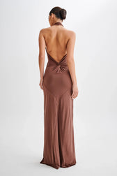 Halter Neck Ruched Bias-Cut Maxi Dress 19