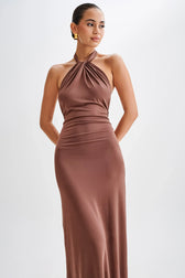 Halter Neck Ruched Bias-Cut Maxi Dress 21