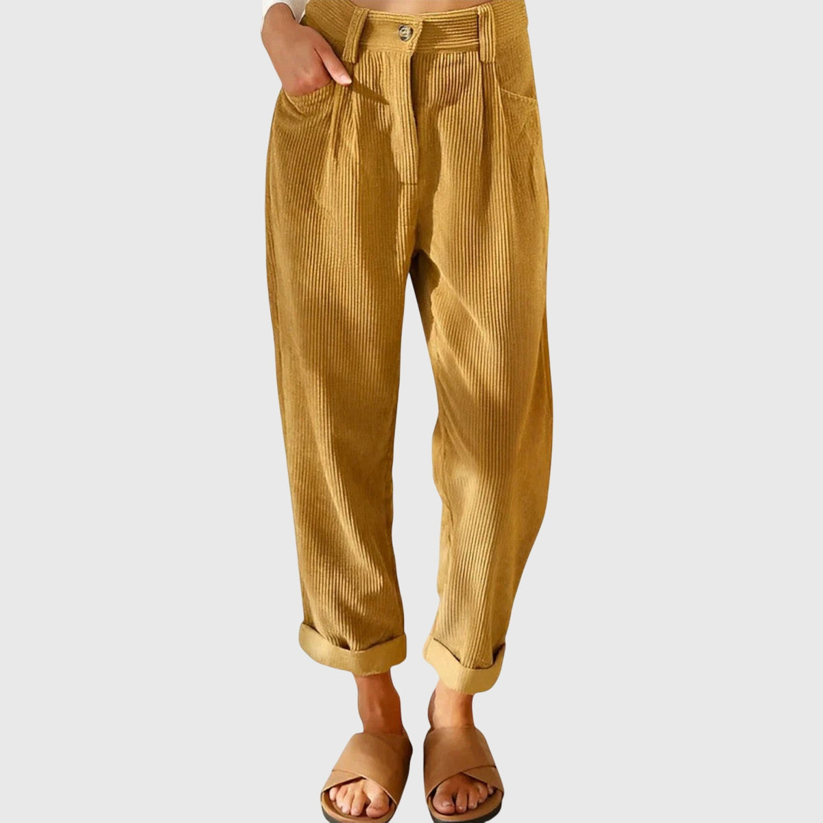 High Waist Pleated Corduroy Tapered Pants