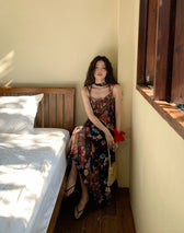 Floral Patchwork Spaghetti Strap Ruffle Maxi Dress 31