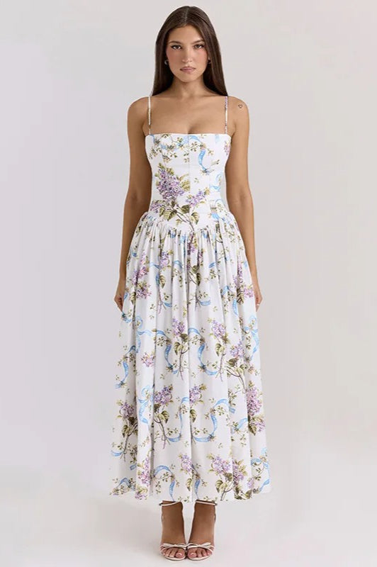 Print Edition Pleated Spaghetti Maxi Dress