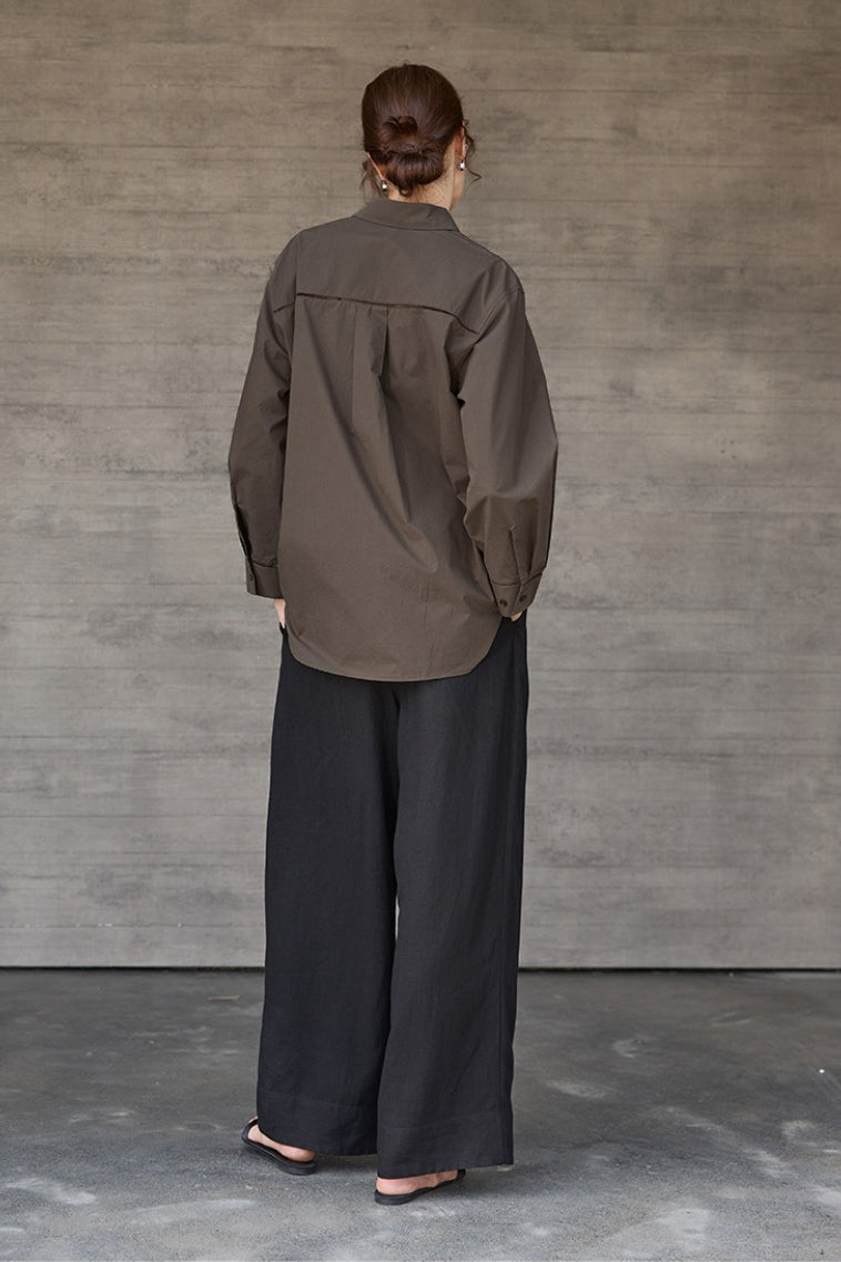 Collared Long Sleeve Curved Hem Relaxed Button Front Shirt 5