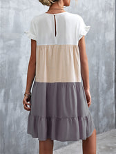 Round Neck Flutter Sleeve Tiered Babydoll Mini Dress 19