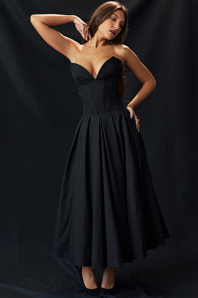 Black Lady Strapless Midi Dress