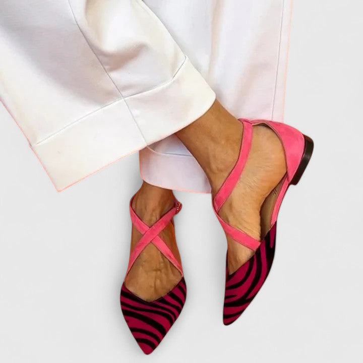 Animal Print Pointed Toe Cross Strap Slingback Flats